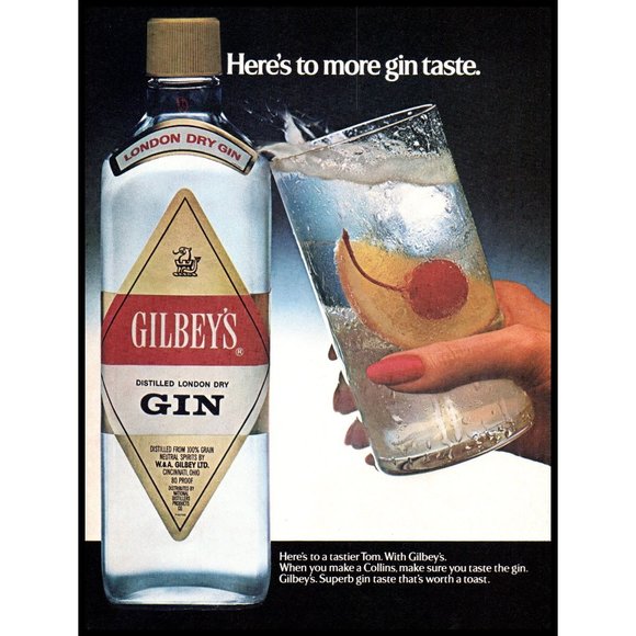 1984 Gilbey's Gin Tom Collins Cocktail Vintage Print Ad Red Nail Polish Wall Art - Picture 1 of 1